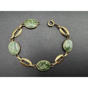 Vintage Green Jade Moss Agate 1/20 12K Gold-Filled Unique Link Bracelet Sz 7